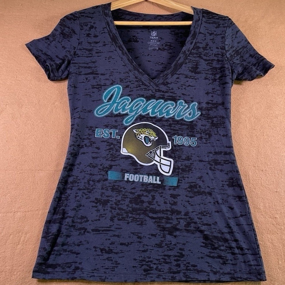 NFL Team Apparel Jacksonville Jaguars Women Black Burnout V-Neck T-Shirt Medium